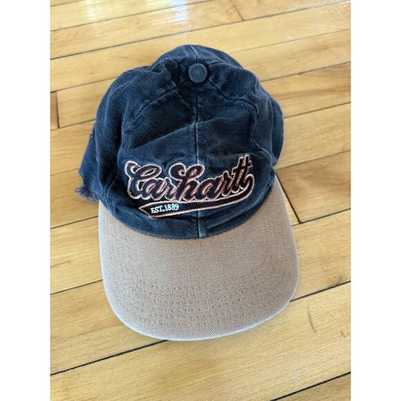 Carhartt vintag canvas distressed script leather back strap hat - Picture 1 of 7
